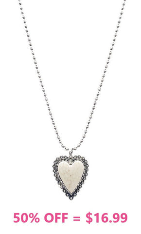 Cream stone  Heart Pendant Ball Chain Necklace