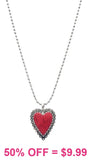 Red Stone Heart Pendant Ball Chain Necklace