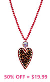 Red Crystal Necklace with leopard bling heart