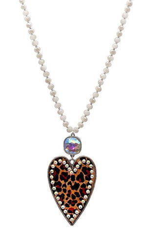 Crystal Necklace with leopard bling heart