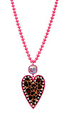 Neon Pink Crystal Necklace with leopard bling heart