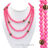 Neon Pink & Leopard Bling Beaded 60" Layering Necklace