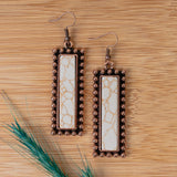 Cream Rectangle Stone Earrings with copper trim