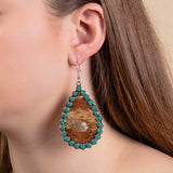 Turquoise Trim Teardrop earrings with cow hide