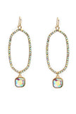 AB Bling GOLD Oval Outline Earrings with Dangle Rhinestone Charm