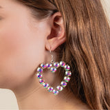 AB Iridescent Bling Rhinestone heart outline earrings