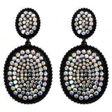 Black Bling Oval Dangle Earrings with Stud Post