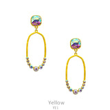 Yellow Thin Oval Outline Earrings with AB Rhinestone Stud