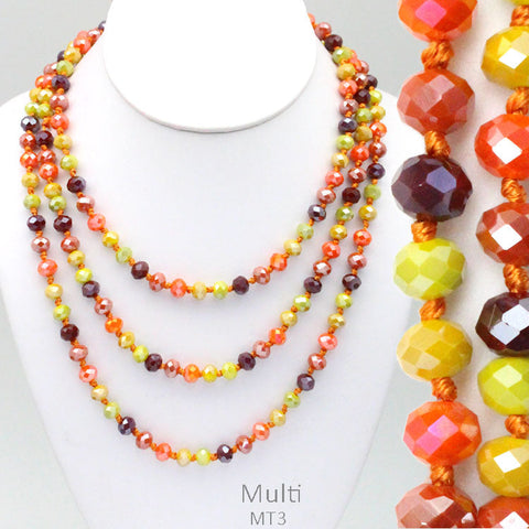 Orange Multi Color Crystal Strand Layering 60" Necklace