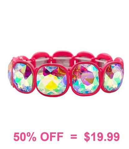 BLING AB RHINESTONE Neon Pink STRETCH BRACELET