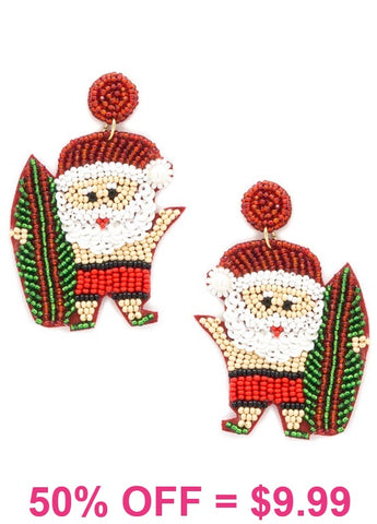 Surfing Santa beaded earrings