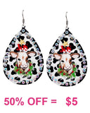 JOY Cow print Christmas earrings