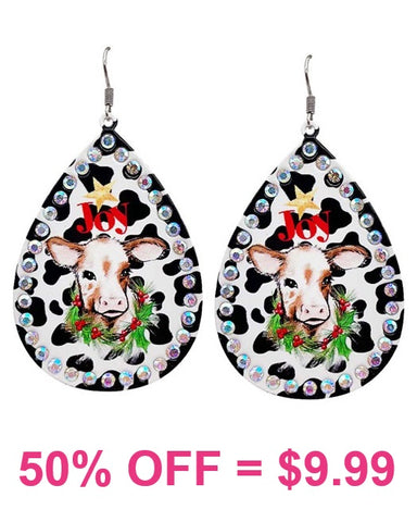 JOY Cow print Christmas earrings