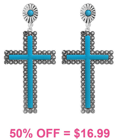 Turquoise dangle Cross with silver border