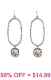 Bling Silver Oval Outline Earrings with Dangle Rhinestone Charm