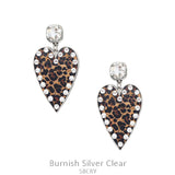 Leopard Heart Rhinestone post Earrings Silver trim