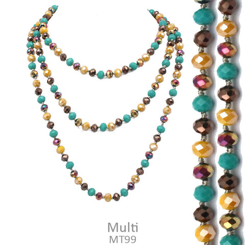 * Mustard, Brown, Turquoise Crystal 60" Layering Necklace