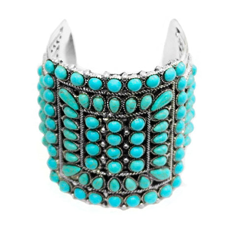 Turquoise Rectangle Concho Wide Cuff Bracelet