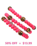 Neon Pink & Leopard beaded bracelet 3 pc set