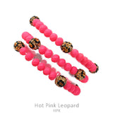 Neon Pink & Leopard beaded bracelet 3 pc set