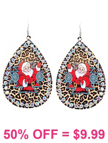 Leopard & Turquoise Tribal Santa bling earrings