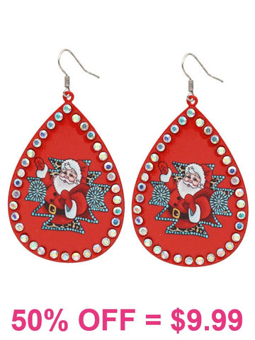 Red & Turquoise Tribal Santa bling earrings