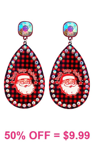 Red plaid bling earrings Don't Stop Believing