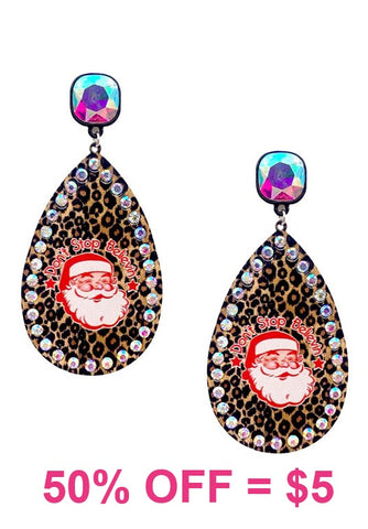 Leopard Teardrop "Never Stop Believing" Santa Errings