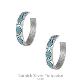 TURQUOISE  TRIBAL Silver Hoops