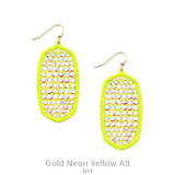 Bling Paved Rhinestone Neon Yellow oval earrings