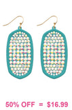 Bling Paved Rhinestone Turquoise oval earrings