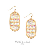 Bling Paved Rhinestone GOLD oval earrings