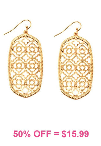 Gold Lattice oval earrings