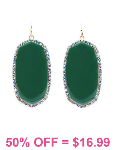 Green Oval earrings with bling trim