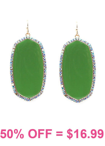 Olive Green Oval earrings with bling trim