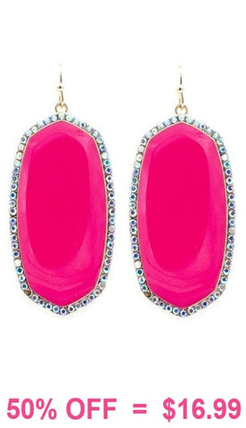 Hot Pink Oval Earrings with bling trim