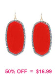 Red Oval Earrings with bling trim