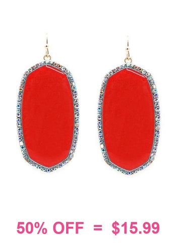 Red Oval Earrings with bling trim