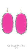 Neon Pink Oval Earrings with bling trim