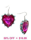 Pink Bling Heart Gem earrings with turquoise studded border