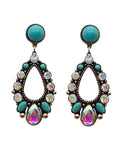 Turquoise and Bling Teardrop copper dangle earrings
