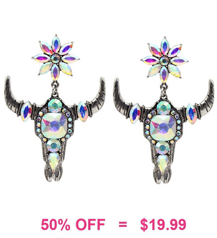 Silver & Bling Steer Earrings