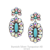 Bling AB & Turquoise Dangle oval concho earrings