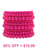 9 pc Hot Pink Crystal beaded bracelet stack