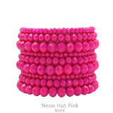 9 pc Hot Pink Crystal beaded bracelet stack