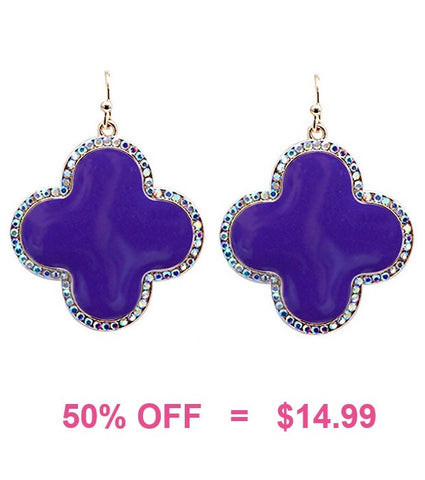 Purple Clover earrings with bling trim