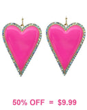 Neon Pink Heart earrings with bling trim