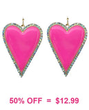 Neon Pink Heart earrings with bling trim