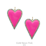 Neon Pink Heart earrings with bling trim