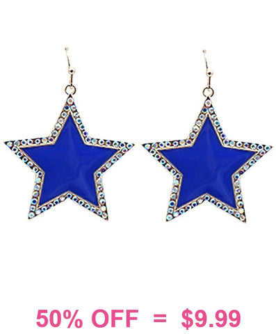 Blue Star earrings with bling trim